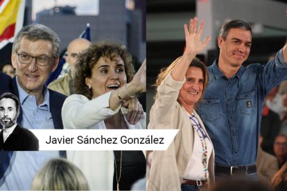 Los líder de PP y PSOE, Feijóo y Sánchez, junto a sus candidatas a las elecciones europeas: Dolors Montserrat y Teresa Ribera.