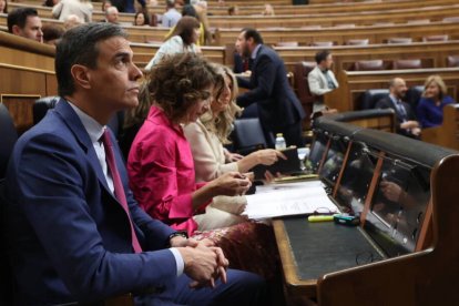 Pedro Sánchez durante la sesión de control al Gobierno este miércoles en el Congreso