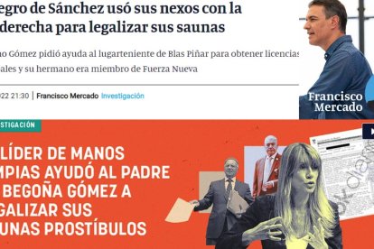 En la parte de arriba el titular de ESdiario del artículo de Francisco Mercado (13 de junio de 2022) y abajo el de OKdiario (26 de abril de 2024).