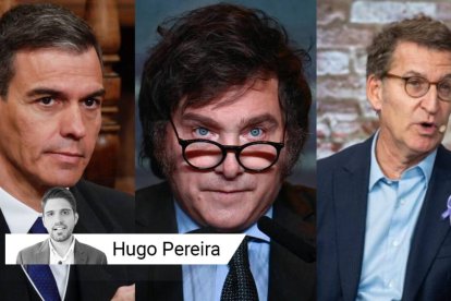 Pedro Sánchez junto a Javier Milei y Alberto Núñez Feijóo