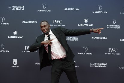 El exatleta Usain Bolt posa durante la alfombra roja de la 25ª edición de los Premios Laureus 2024, celebrados en Madrid.