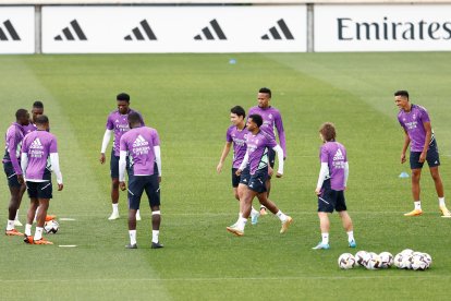 Los jugadores del Real Madrid, durante un entrenamiento.