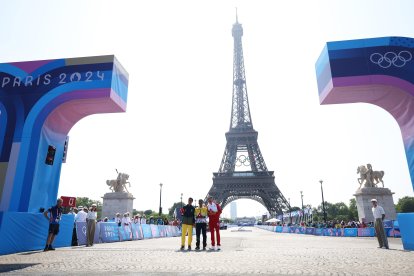 Los tres medallistas de 20km marcha masculina