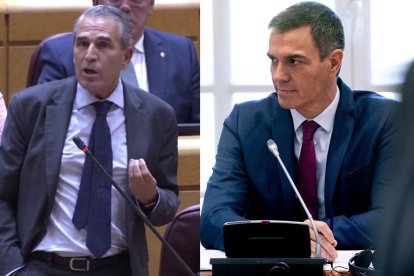 El senador del PP, Juan José Sanz Vitorio, y el presidente del Gobierno, Pedro Sánchez.