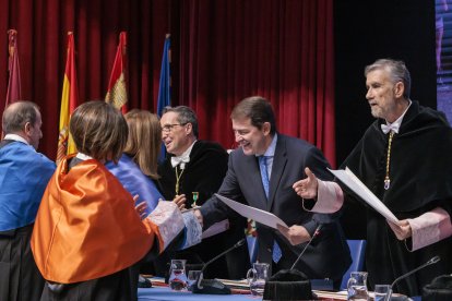 El presidente de Castilla y León, Alfonso Fernández Mañueco, durante el acto de inauguración del nuevo Cuso Académico de las Universidades.