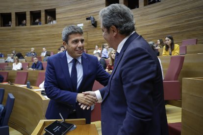 El president de la Generalitat, Carlos Mazón, y el síndic de Vox, José María Llanos