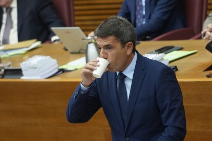 El presidente de la Generalitat Valenciana, Carlos Mazón, durante un debate de política general en Les Corts Valencianas