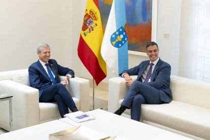 El presidente de la Xunta de Galicia, Alfonso Rueda y el presidente del Gobierno, Pedro Sánchez durante su reunión en La Moncloa.