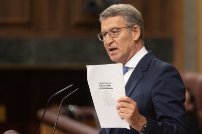 El presidente del Partido Popular, Alberto Núñez Feijóo, durante una sesión en el Congreso de los Diputados.