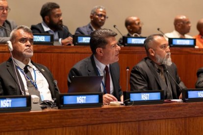 El ministro principal de Gibraltar, Fabián Picardo, durante su intervención en la Cuarta Comisión de la Asamblea General de la ONU.

REMITIDA / HANDOUT por GOBIERNO DE GIBRALTAR
Fotografía remitida a medios de comunicación exclusivamente para ilustrar la noticia a la que hace referencia la imagen, y citando la procedencia de la imagen en la firma
08/10/2024