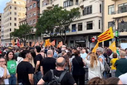 Banderas esteladas en la marcha reivindicativa del 9 d'Octubre.