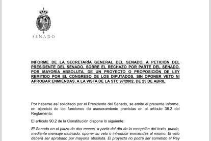 Informe de la Letrada Mayor del Senado al que ESdiario ha tenido acceso