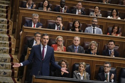 El presidente del Gobierno, Pedro Sánchez, interviene durante la sesión de control al Gobierno.