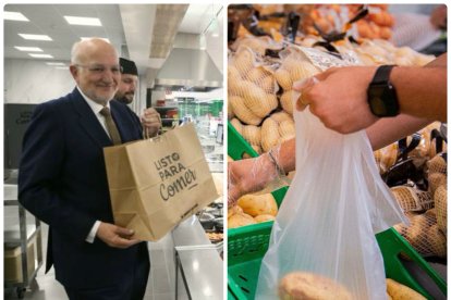 El presidente de Mercadona, Juan Roig, y patatas en el supermercado