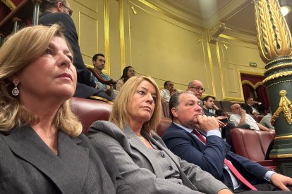 Archivo - La alcaldesa de Huelva, PIlar Miranda, en el Congreso de los Diputados durante una pregunta sobre el AVE a Huelva, acompañadad por el presidente de la Diputación de Huelva, David Toscano, y la diputada andaluza del PP Berta Centeno.