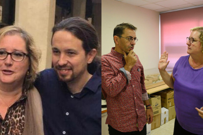 La ex senadora de Podemos, Celia Cánovas, con Pablo Iglesias y Juan Carlos Monedero