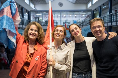 Carla Antonelli, Mónica García, Rita Maestre e Iñigo Errejón durante el acto de cierre de campaña de Más Madrid en 2023.