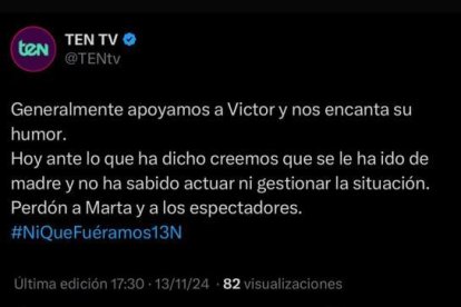 TEN pidió disculpas por el comentario de Víctor Sandoval.