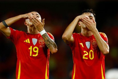 Yeremi Pino celebró así su gol ante Suiza