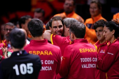 Rafael Nadal of Spain during the tribute to his career in his farewell to professional tennis during the Davis Cup 2024 at Martin Carpena Pavilion on November 19, 2024, in Malaga, Spain

Oscar J. Barroso / AFP7 / Europa Press
20/11/2024 ONLY FOR USE IN SPAIN