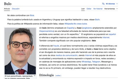 Imagen de la entrada 'bulo' Wikipedia con Félix Bolaños