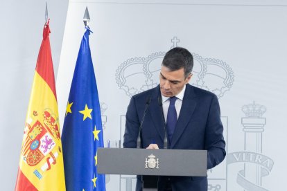 El presidente del Gobierno, Pedro Sánchez, durante una rueda de prensa