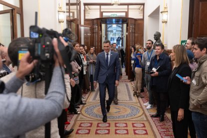El presidente del Gobierno, Pedro Sánchez, a su llegada al Congreso.
