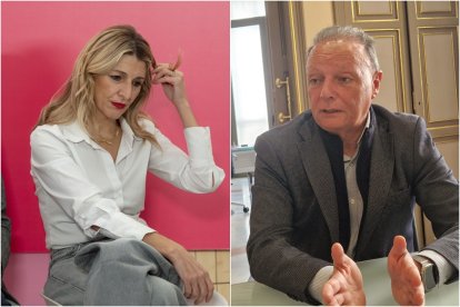 La ministra Yolanda Díaz y el presidente de la CEV, Salvador Navarro.