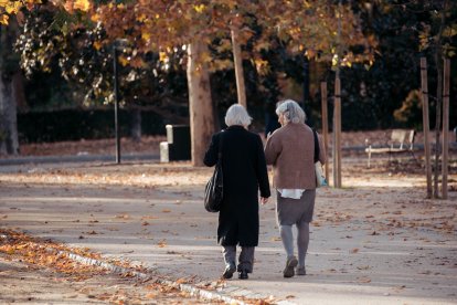 (Foto de ARCHIVO)
Dos mujeres ancianas caminando por un parque, a 29 de noviembre de 2023, en Madrid (España). Las pensiones contributivas subirán un 3,8% en 2024 con la fórmula de revalorización recogida en la ley de reforma de las pensiones en la que se tiene en cuenta, como referencia para determinar la subida de estas prestaciones, el IPC interanual promedio de doce meses. El Instituto Nacional de Estadística (INE) ha publicado el dato adelantado del IPC de noviembre, con lo que es posible anticipar cuánto se revalorizarán las pensiones contributivas en 2024 haciendo la media de los doce meses anteriores. El cálculo obtenido es del 3,76%, porcentaje que se redondeará al 3,8%, con lo que las pensiones contributivas subirán el próximo año en esa cantidad.

Gabriel Luengas / Europa Press
29 NOVIEMBRE 2023;PENSIONES;REVALORIZACIÓN;REFORMA;IPC;INE;RECURSOS;ANCIANOS
29/11/2023