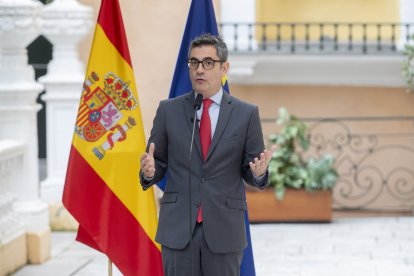 El ministro de la Presidencia, Justicia y Relaciones con las Cortes, Félix Bolaños, interviene durante una jornada sobre la mediación y los Medios Adecuados de Solución de Controversias (MASC), en el Ministerio de la Presidencia, Justicia y Relaciones con.