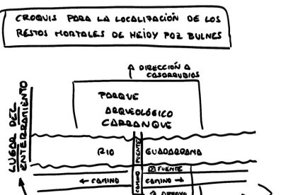 Croquis que incluye César Román en un escrito en el que detalla la localización de los restos de su pareja, asesinada en 2018

EUROPA PRESS
03/3/2025