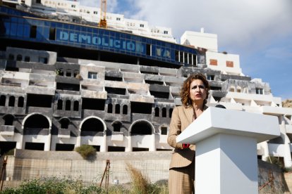La vicepresidenta y líder del PSOE-A, María Jesús Montero, en febrero en Carboneras.