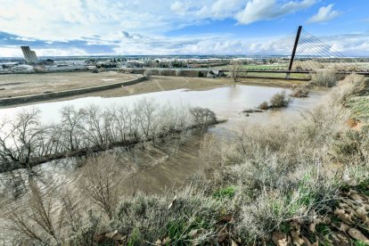 El río Henares a su paso por Guadalajara tras decretarse el nivel rojo por el aumento de su caudal.