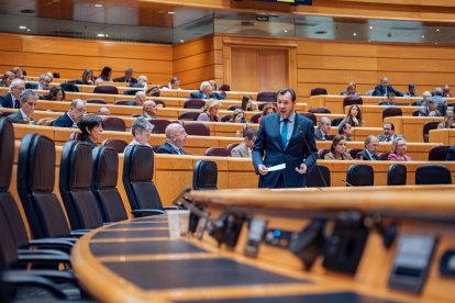 El ministro de Transportes y Movilidad Sostenible, Óscar Puente, en el Senado.