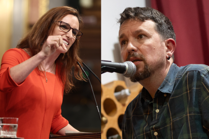 La ministra de Sanidad y líder de Más Madrid, Mónica García, y el fundador de Podemos, Pablo Iglesias.