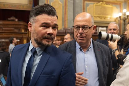 El portavoz de ERC en el Congreso, Gabriel Rufián, a su llegada al Congreso.
