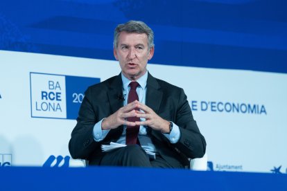 El presidente del Partido Popular, Alberto Núñez Feijóo, interviene durante a la 40 Reunió Cercle d'Economia.