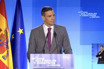 Pedro Sánchez durante clausura del acto de presentación del informe 'Los sectores culturales y creativos en España'