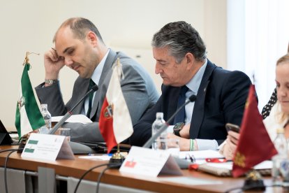 El consejero de la Presidencia, Interior, Diálogo Social y Simplificación Administrativa, Antonio Sanz en la reunión.