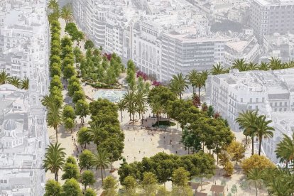 Simulación del proyecto Re-Natura, ganador del concurso de ideas para la remodelación de la plaza del Ayuntamiento