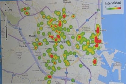 Mapa de la Policía Local de los puntos de okupación en la ciudad e Valencia