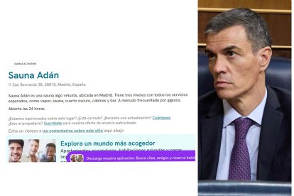 Reseña de la sauna Adán, del padre de Begoña Gómez, donde se habla claro de la presencia de gigolós, y Pedro Sánchez