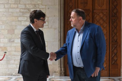 Salvador Illa y Oriol Junqueras, reunidos el pasado mes de febrero.