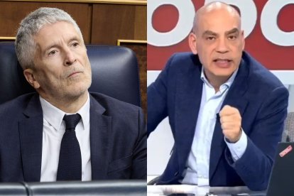 El ministro de Interior, Fernando Grande-Marlaska, y el presentador de Cuatro, Nacho Abad.