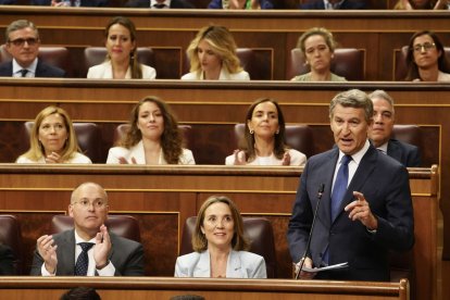 Alberto Núñez Feijóo interviene en una sesión de control al Gobierno.