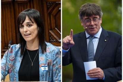 La líder de Aliança Catalana, Sílvia Orriols, y el prófugo catalán y cabeza de Junts, Carles Puigdemont