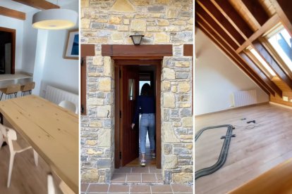 Vista del comedor abierto a la cocina, la entrada principal y la buhardilla con techo inclinado: así luce la casa reformada por Pau Garcia-Milà y su pareja en el corazón del Vall d’Aran