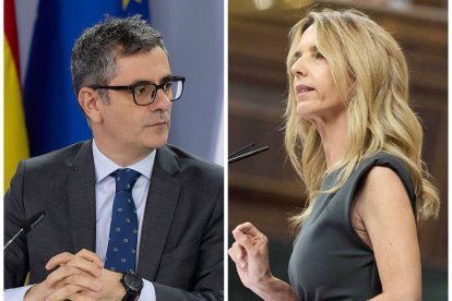 El ministro de la Presidencia y Justicia, Félix Bolaños, y la diputada del PP, Cayetana Álvarez de Toledo