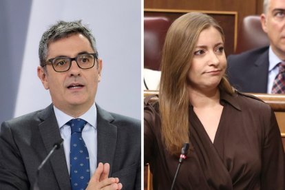 El ministro de la Presidencia y Justicia, Félix Bolaños, y la portavoz del PP, Ester Muñoz