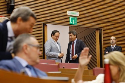 Carlos Mazón y Juanfran Pérez Llorca conversan en Les Corts